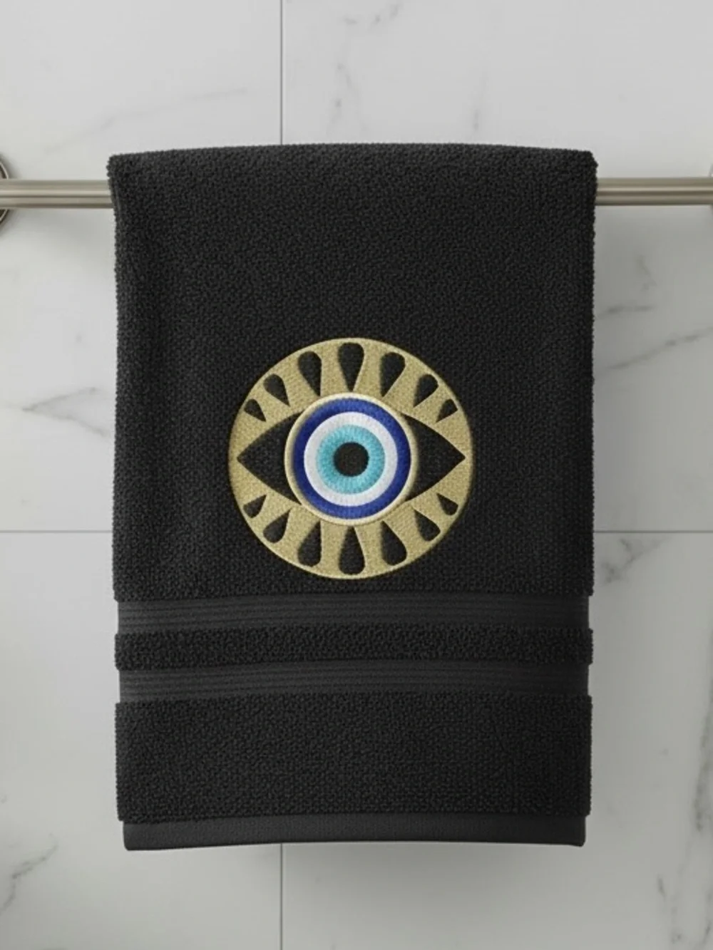 Hand Evil Eye Embroidered Hand towel Pick one New Made to order Black